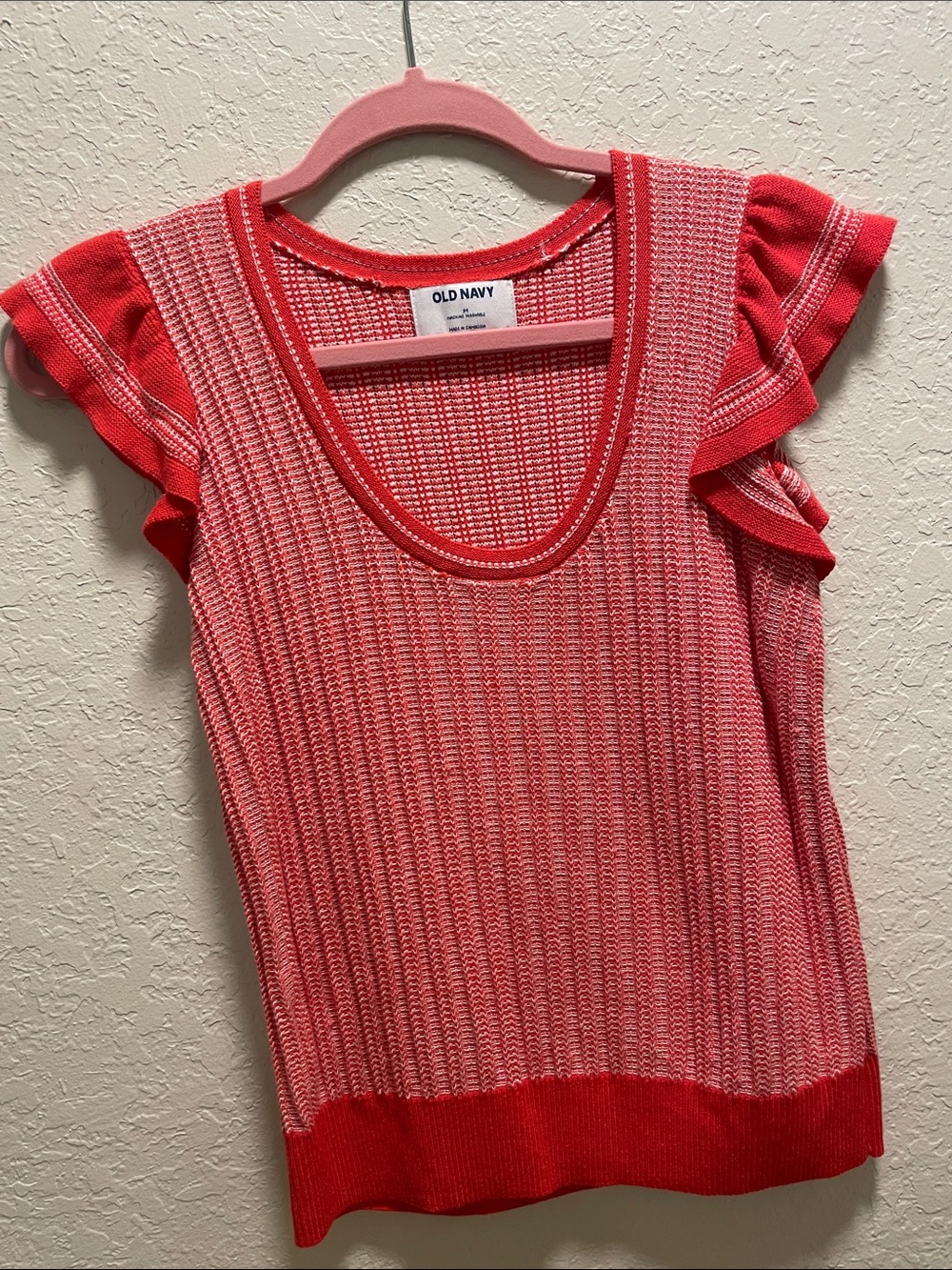 Old Navy Coral and Pink Knit Flutter Sleeve Tank Top